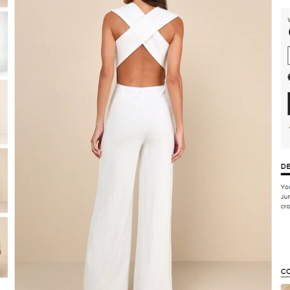 Lulu's‎ Womens Thinking Out Lound White Backless Crisscross Long Jumpsuit NWT - Picture 2 of 11
